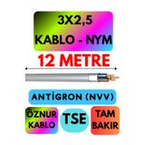Avarson Öznur 3x2,5 Antigron NYM Kablo, 12 Metre, Gri
