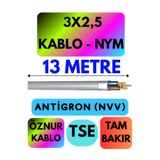 Avarson Öznur 3x2,5 Antigron (NYM) Kablo, 13 Metre, Gri
