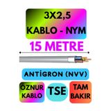 Avarson Öznur 3x2,5 Antigron (NYM) Kablo, 15 Metre, Gri
