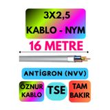 Avarson Öznur 3x2,5 Antigron NYM Kablo, 16 Metre, Gri
