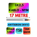 Avarson Öznur 3x2,5 Antigron (NYM) Kablo, 17 Metre, Gri