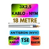 Avarson Öznur 3x2,5 Antigron (NYM) Kablo, 18 Metre, Gri