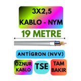 Avarson Öznur 3x2,5 Antigron (NYM) Kablo, 19 Metre, Gri