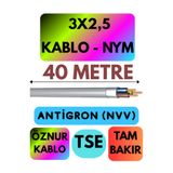 Avarson Öznur 3x2,5 Antigron (NYM) Kablo, 40 Metre, Gri