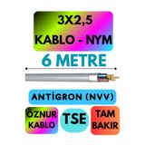 Avarson Öznur 3x2,5 Antigron NYM Kablo, 6 Metre, Gri