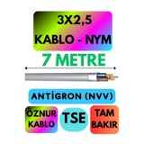 Avarson Öznur 3x2,5 Antigron NYM Kablo, 7 Metre, Gri