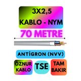 Avarson Öznur 3x2,5 Antigron NYM Kablo, 70 Metre, Gri