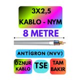 Avarson Öznur 3x2,5 Antigron (NYM) Kablo, 8 Metre, Gri