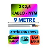 Avarson Öznur 3x2,5 Antigron NYM Kablo, 9 Metre, Gri