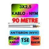 Avarson Öznur 3x2,5 Antigron NYM Kablo, 90 Metre, Gri