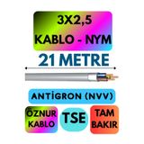 Avarson Öznur 3x2,5 NYM Antigron Kablo, 21 Metre, Gri