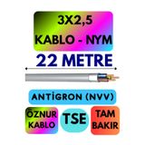 Avarson Öznur 3x2,5 NYM Antigron Kablo, 22 Metre, Gri