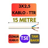 Avarson Öznur 3X2,5 TTR Kablo, 15 Metre, Beyaz