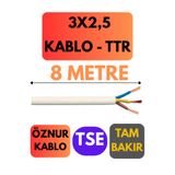 Avarson Öznur 3x2,5 TTR Kablo, 8 Metre, Beyaz