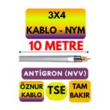 Avarson Öznur 3x4 Antigron NYM Kablo, 10 Metre, Gri