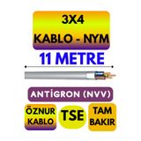 Avarson Öznur 3X4 Antigron NYM Kablo, 11 Metre, Gri