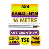 Avarson Öznur 3X4 Antigron NYM Kablo, 16 Metre, Gri