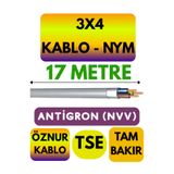 Avarson Öznur 3x4 Antigron NYM Kablo, 17 Metre, Gri