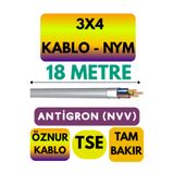 Avarson Öznur 3X4 Antigron (NYM) Kablo, 18 Metre, Gri