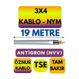 Avarson Öznur 3x4 Antigron (NYM) Kablo, 19 Metre, Gri