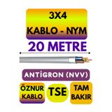 Avarson Öznur 3X4 Antigron (NYM) Kablo, 20 Metre, Gri
