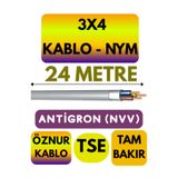 Avarson Öznur 3x4 Antigron NYM Kablo, 24 Metre, Gri