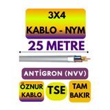 Avarson Öznur 3X4 Antigron NYM Kablo, 25 Metre, Gri