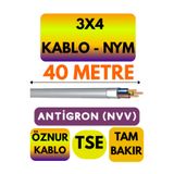 Avarson Öznur 3X4 Antigron NYM Kablo, 40 Metre, Gri