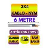 Avarson Öznur 3X4 Antigron (NYM) Kablo, 6 Metre, Gri