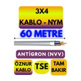 Avarson Öznur 3x4 Antigron NYM Kablo, 60 Metre, Gri