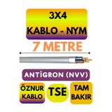 Avarson Öznur 3X4 Antigron (NYM) Kablo, 7 Metre, Gri