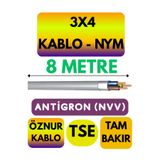 Avarson Öznur 3X4 Antigron (NYM) Kablo, 8 Metre, Gri
