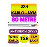 Avarson Öznur 3X4 Antigron NYM Kablo, 80 Metre, Gri