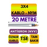 Avarson Öznur 3X4 ANTİGRON (NYM) Kablo (Gri) Metre Seçenekli 20 METRE