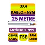 Avarson Öznur 3X4 ANTİGRON (NYM) Kablo (Gri) Metre Seçenekli 25 METRE