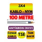Avarson Öznur 3X4 NYM Antigron Kablo, 100 Metre, Gri