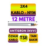 Avarson Öznur 3x4 NYM Antigron Kablo, 12 Metre, Gri