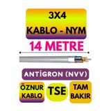 Avarson Öznur 3x4 NYM Antigron Kablo, 14 Metre, Gri