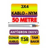 Avarson Öznur 3x4 NYM Antigron Kablo, 50 Metre, Gri