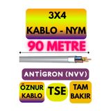 Avarson Öznur 3x4 NYM Antigron Kablo, 90 Metre, Gri