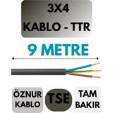 Avarson Öznur 3x4 Ttr Kablo Metre Seçenekli (Siyah) - 9 METRE