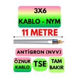 Avarson Öznur 3x6 Antigron NYM Kablo, 11 Metre, Gri