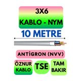 Avarson Öznur 3x6 NYM Antigron Kablo, 10 Metre, Gri