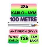 Avarson Öznur 3x6 NYM Antigron Kablo, 100 Metre, Gri