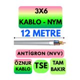 Avarson Öznur 3x6 NYM Antigron Kablo, 12 Metre, Gri