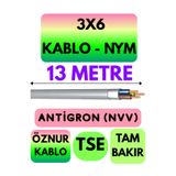 Avarson Öznur 3x6 NYM Antigron Kablo, 13 Metre, Gri