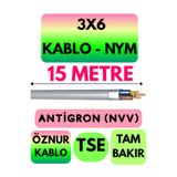 Avarson Öznur 3x6 NYM Antigron Kablo, 15 Metre, Gri