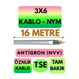 Avarson Öznur 3x6 NYM Antigron Kablo, 16 Metre, Gri