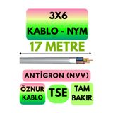 Avarson Öznur 3x6 NYM Antigron Kablo, 17 Metre, Gri