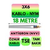 Avarson Öznur 3x6 NYM Antigron Kablo, 18 Metre, Gri